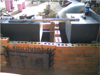 Side view of oven during construction